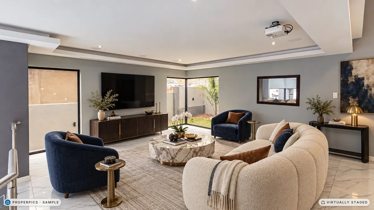 The same living room restyled in the Luxury style