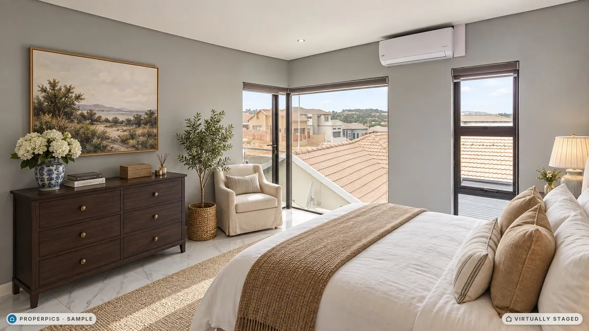 The same second bedroom virtually staged in the Classic style by ProperPics, marked as virtually staged