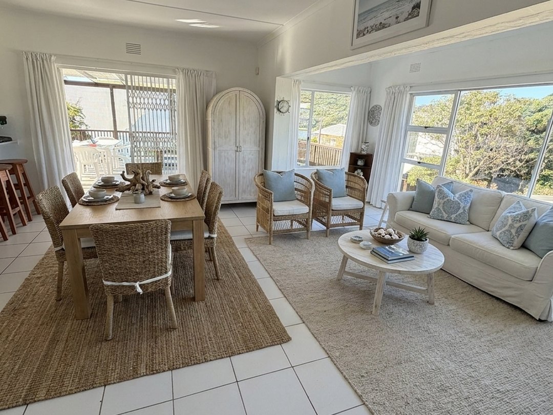 The same room virtually staged in a coastal style